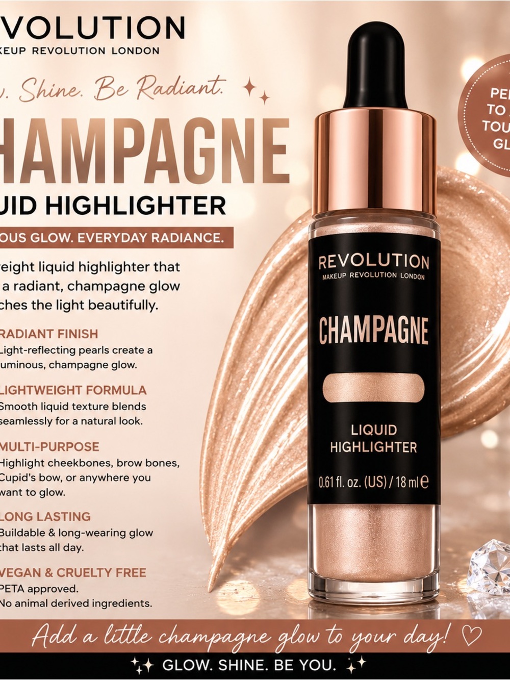 Revolution Champagne Liquid Highlighter — Champagne Gold Glow
